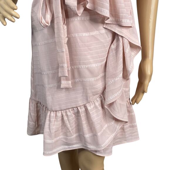 Wayf Elise Pink Stripe Ruffle Cold Shoulder Wrap Dress SZ XS - Picture 5 of 10